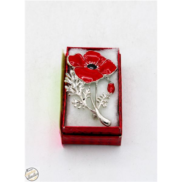 NEW FLORAL POPPY BROOCH RED ENAMEL