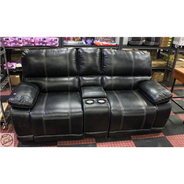 BLACK LEATHERETTE ELECTRIC RECLINING LOVESEAT