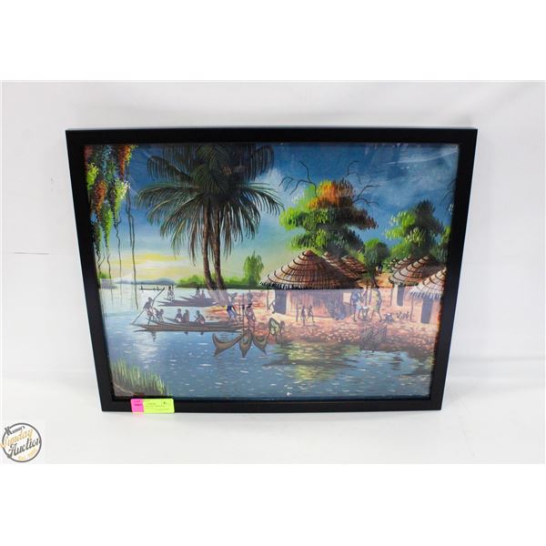 “AFRICAN VILLAGE” PRINT ON CANVAS (17” X 21”)
