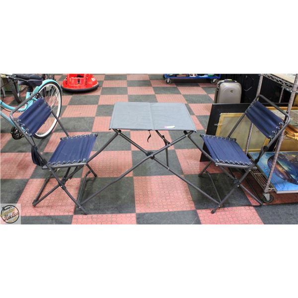 FOLDING PATIO TABLE+2 ATTACHED CHAIRS (FOLDS DOWN-