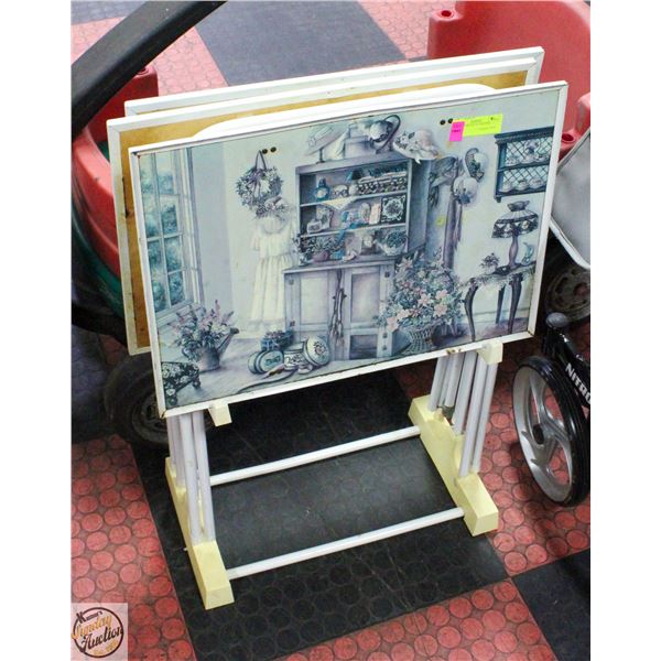 VINTAGE METAL TV TRAYS & STAND