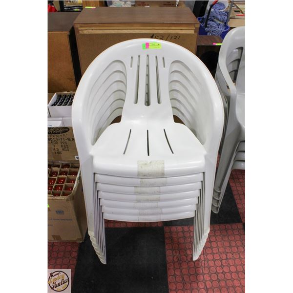 7 WHITE PLASTIC PATIO CHAIRS