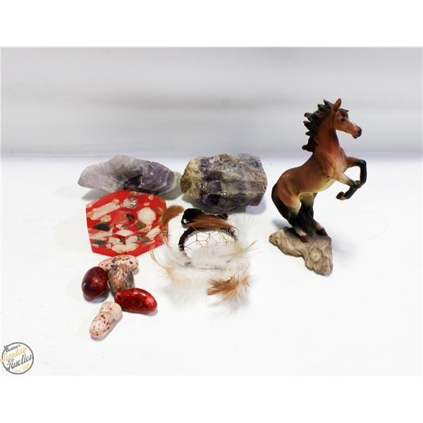 GENUINE GEMSTONES, PORCELAIN HORSE