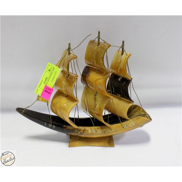 GENUINE HORN CARVED MADE SHIP