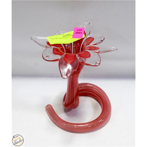 BLOWN ART GLASS PINK FLOWER H-7"