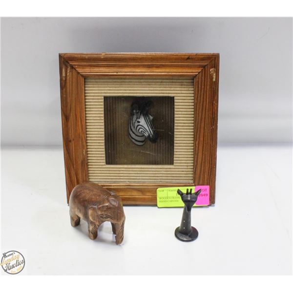 WOODEN FRAMED 3D ZEBRA + HAND CARVED