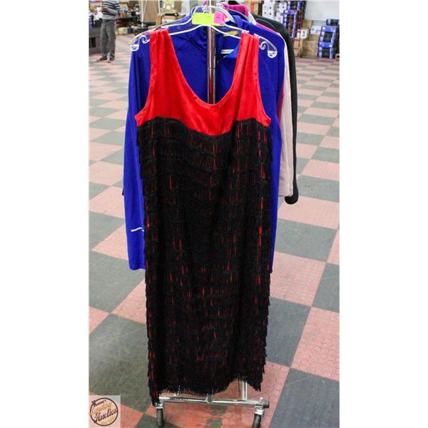 BLACK RED FRINGE SATIN DRESS APPROX