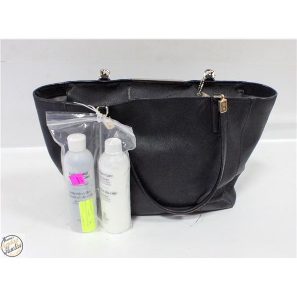 GENUINE COACH BLACK LEATHER HANDBAG WITH