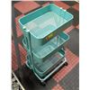 Image 1 : 3 TIER TEAL METAL TROLLY CART ON WHEELS