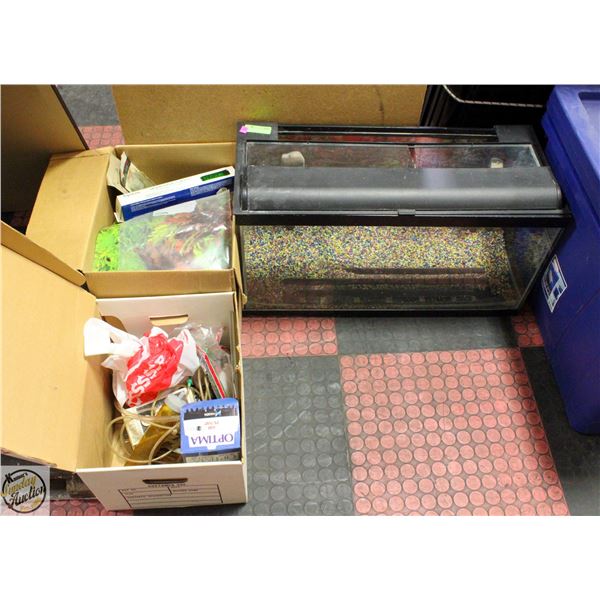 AQUARIUM WITH 2 BOXES OF ACCESSORIES