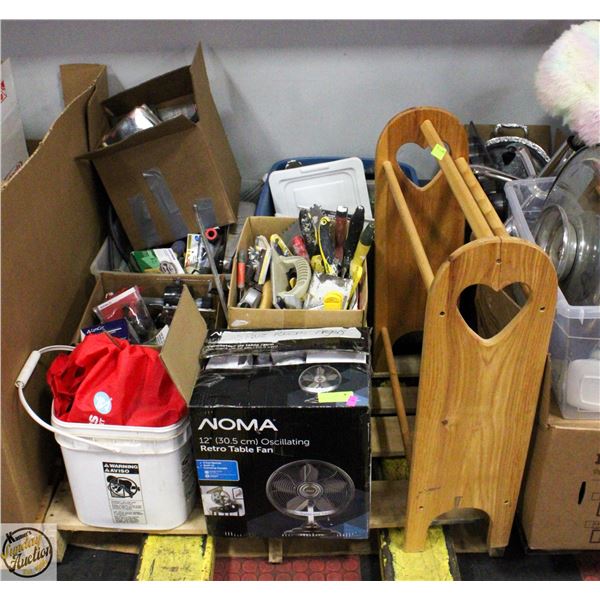 PALLET OF ESTATE GARAGE ITEMS INCLUDES PAINTING