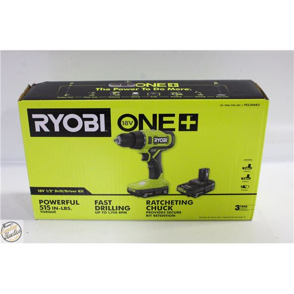 NEW RYOBI 18 VOLT CORDLESS 1/2 " DRILL WITH