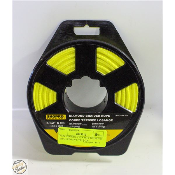 NEW SHOPRO 5/32 X 66FT DIAMOND BRAIDED ROPE YELLOW