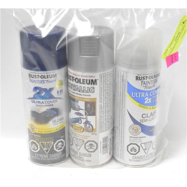 3 CANS RUSTOLEUM BL/GR/CL