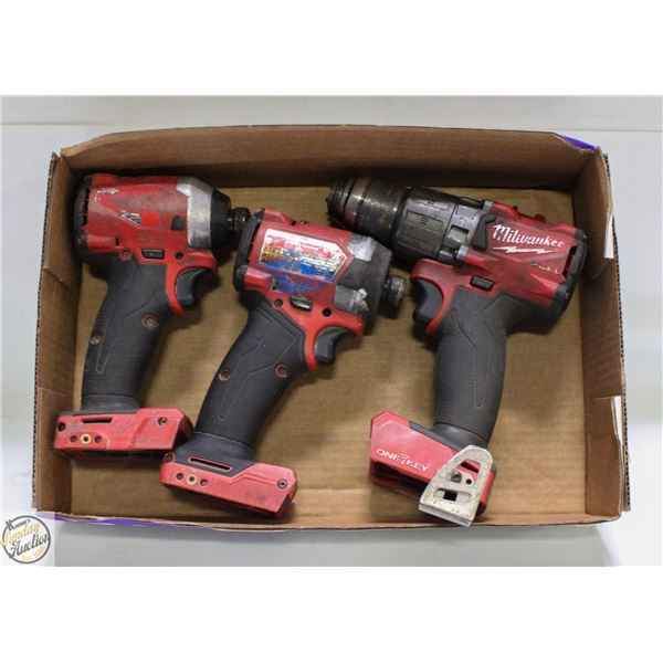 BOX WITH 3 MILWAUKEE DRILLS