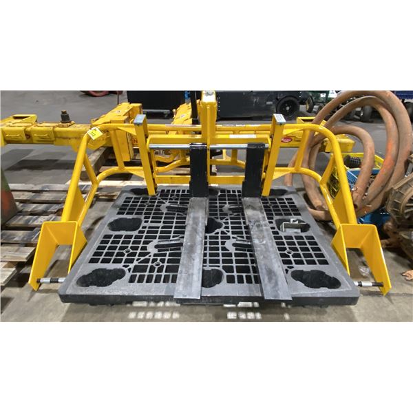 VESTIL GLOBAL 241674 YELLOW 2000 LBS INDUSTRIAL WIDE STABILIZING PALLET JACK *MISSING WHEELS*