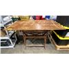 Image 2 : ANTIQUE WOOD 60"W X 36"D ADJUSTABLE DRAFTING STYLE WORK TABLE WITH MOBILE DRAFTING CHAIR