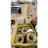 Image 2 : LOT OF ASSORTED ROLLS OF PACKAGING PAPER, PRE MASKING PAPER, TAPE, HOSE & PAINTERS PLASTIC * CRATES