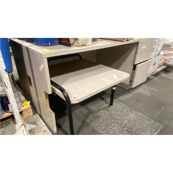BEIGE 3 DRAWER OFFICE DESK & CORNER TABLE