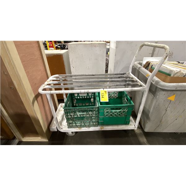 METAL 2 TIER UTILITY CART WITH 2 PLASTIC CRATES