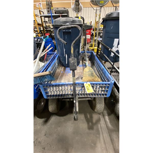 HEAVY DUTY PLASTIC ALL TERRAIN GARDEN WAGON WITH GARBAGE CAN, SHOVEL & BROOM