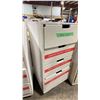 Image 2 : WHITE MOBILE STORAGE CABINET WITH ASSORTED CONTENTS INCLUDING SANDING BLOCKS, SANDING PAD