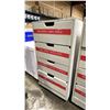 Image 1 : WHITE MOBILE STORAGE CABINET WITH ASSORTED CONTENTS INCLUDING CHEESE CLOTH, STEEL WOOL, FILTER