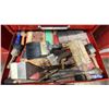 Image 10 : RED MOBILE TOOL STORAGE CHEST WITH ASSORTED ART SUPPLIES INCLUDING CHALK PENS, PAINT BRUSHES,