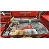 Image 2 : RED MOBILE TOOL STORAGE CHEST WITH ASSORTED ART SUPPLIES INCLUDING CHALK PENS, PAINT BRUSHES,