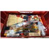 Image 6 : RED MOBILE TOOL STORAGE CHEST WITH ASSORTED ART SUPPLIES INCLUDING CHALK PENS, PAINT BRUSHES,