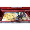 Image 7 : RED MOBILE TOOL STORAGE CHEST WITH ASSORTED ART SUPPLIES INCLUDING CHALK PENS, PAINT BRUSHES,