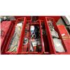 Image 5 : WOODEN MOBILE FOLDING STORAGE BOX WITH 2 METAL TOOL BOXES WITH ASSORTED TOOL CONTENTS