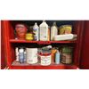 Image 3 : RED METAL MOBILE FLAMMABLE CABINET WITH ASSORTED CHEMICALS & PAINTS