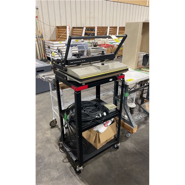 SEAL COMMERCIAL 210 M ADJUSTABLE ELECTRIC HEAT SEALER ON 3 TIER METAL MOBILE CART WITH EXTENTION