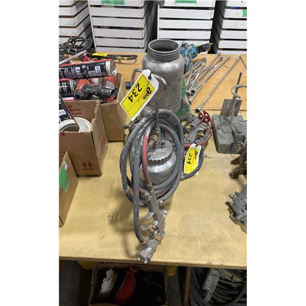 2 PNEUMATIC HAND HELD PAINT SPRAYER GUNS WITH PAINT POTS & STAND