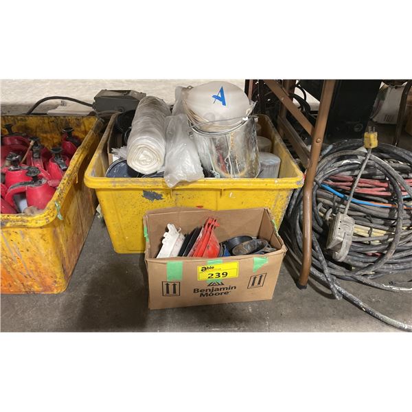 YELLOW PLASTIC BIN OF ASSORTED INDUSTRIAL PAINT PRODUCTS *BIN INCLUDED*