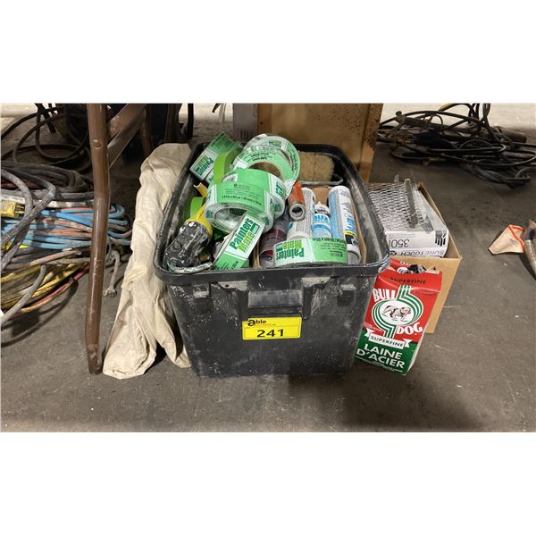 BLACK  PLASTIC BIN OF ASSORTED INDUSTRIAL PAINT PRODUCTS *BIN INCLUDED*