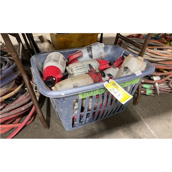 BLUE PLASTIC BIN OF ASSORTED INDUSTRIAL HAND HELD CHEMICAL SPRAYERS *BIN INCLUDED*