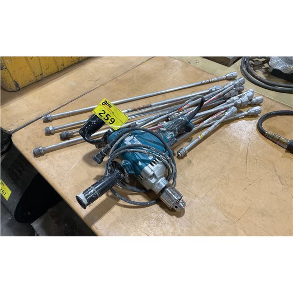 MAKITA DS4012 1/2" ELECTRIC DRILL & 15 ASSORTED SIZE COMMERCIAL ALUMINUM PAINT SPRAYER INSERT WANDS