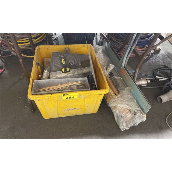 YELLOW BIN OF INDUSTRIAL DRYWALL MUDDING TOOLS & CEMENT TOOLS *BIN INCLUDED*