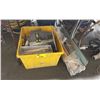 Image 1 : YELLOW BIN OF INDUSTRIAL DRYWALL MUDDING TOOLS & CEMENT TOOLS *BIN INCLUDED*