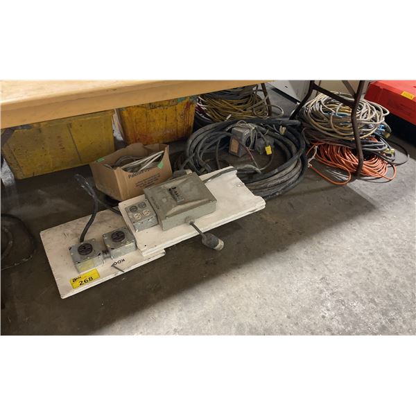 2 INDUSTRIAL POWER DISTRIBUTION CENTERS & STACK OF ASSORTED EXTENSION CORDS