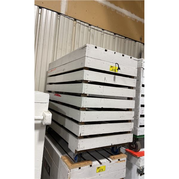 WHITE WOODEN MOBILE 47"W X 26"W X 45"H INDUSTRIAL STORAGE CRATE *EMPTY*