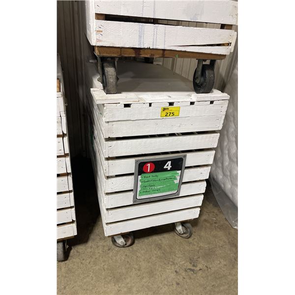 WHITE WOODEN MOBILE 47"W X 26"W X 45"H INDUSTRIAL STORAGE CRATE *EMPTY*