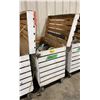 Image 1 : WHITE WOODEN MOBILE 47"W X 26"W X 45"H INDUSTRIAL STORAGE CRATE WITH ASSORTED HAND TOOLS, CHALK