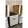 Image 1 : WHITE WOODEN MOBILE 47"W X 26"W X 45"H INDUSTRIAL STORAGE CRATE WITH 14 HAND HELD INDUSTRIAL