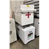 Image 1 : WHITE WOODEN MOBILE 48"W X 24"W X 31"H & 45"W X 24"D X 36"H INDUSTRIAL STORAGE CRATES *EMPTY*