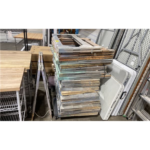 STACK OF 18 ASSORTED COMMERCIAL A FRAME FOLDING DRYING RACKS *4 WHEEL CARTS NOT INCLUDED*