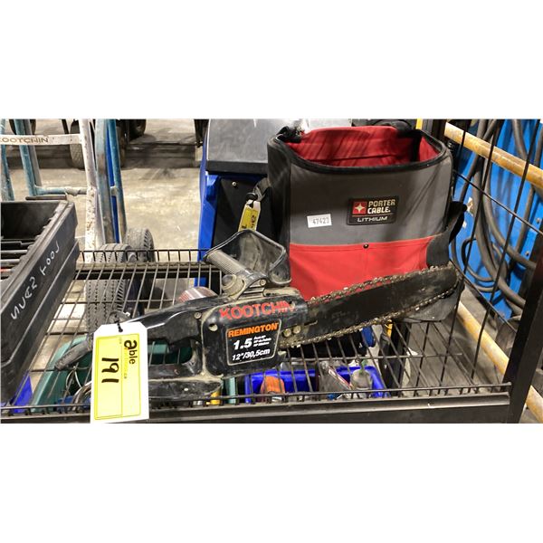REMINGTON 1.5HP ELECTRIC 12" PORTABLE CHAINSAW & PORTER CABLE BAG WITH CRIMPING TOOLS