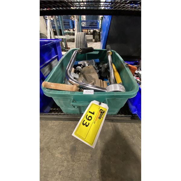 PLASTIC BIN OF ASSORTED HAND TOOLS *BIN INCLUDED*